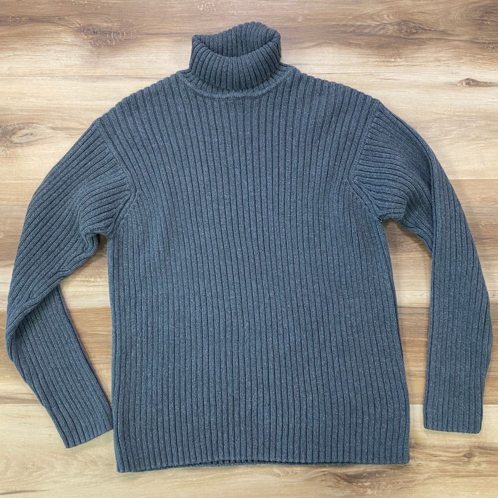 Banana Republic Turtleneck Sweater Size M Ribbed Cotton Knit Gray Vintage Y2K